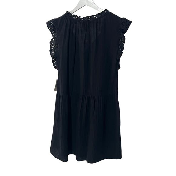 VELVET GRAHAM SPENCER WMNS SMALL GRACE COTTON RUFFLE SLEEVE MINI DRESS BLK NEW - Picture 6 of 14